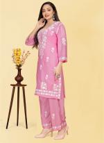 Rayon Pink Traditional Wear Chikankari Work Readymade Kurti With Plazzo